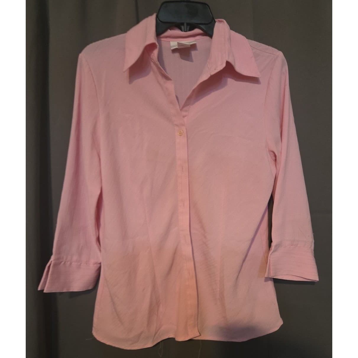 Worthington Stretch Pink Button Down Blouse, Woman's Small, 3/4 Sleeve, Textured - Thumbnail 3