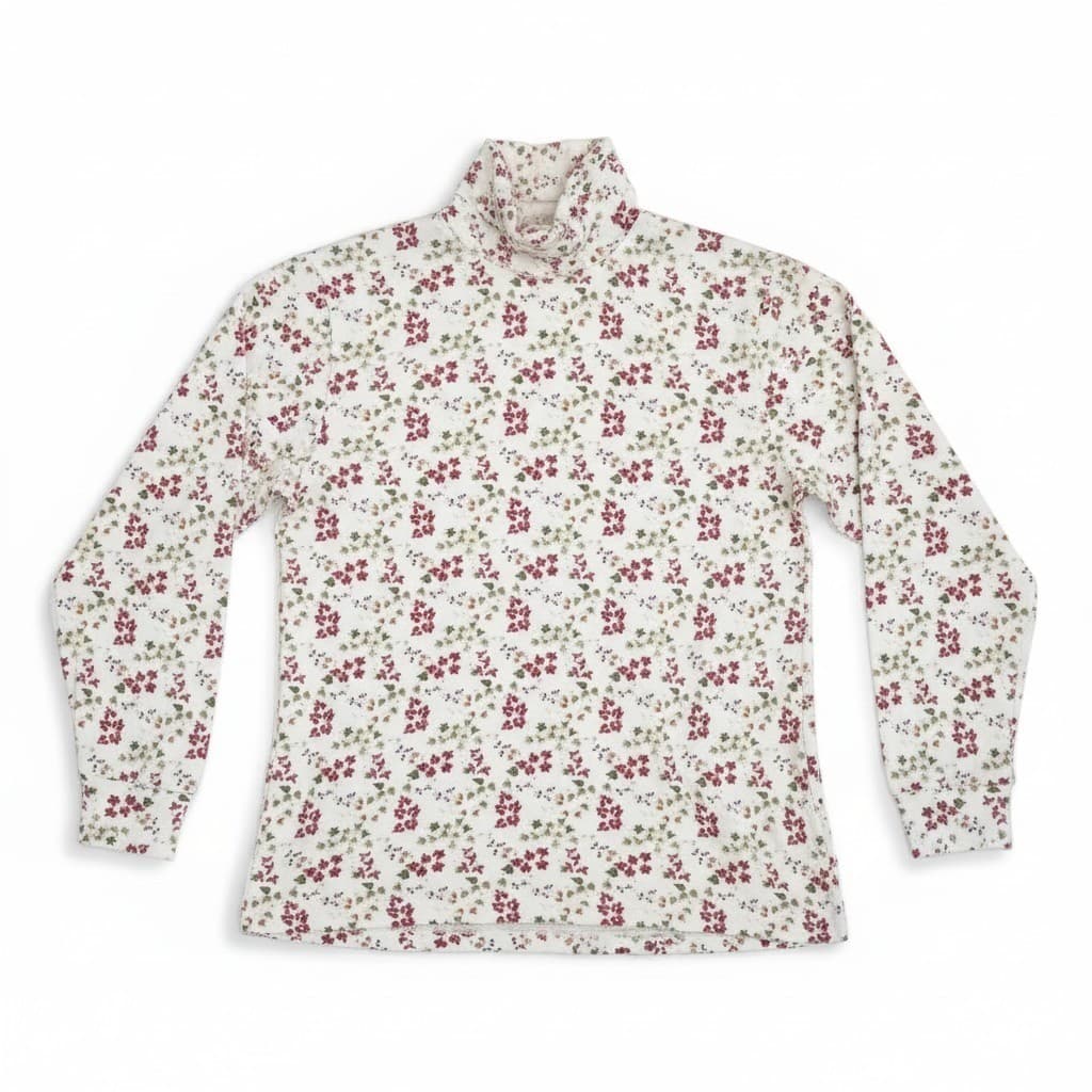 Jason Vintage Floral Ivy Print Turtleneck, Woman's Small Top, Cream Burgundy