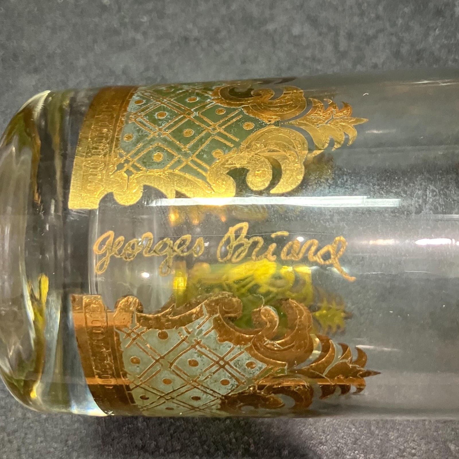Georges Briard Signed Carrara Highball Glasses, Set of 4, Gold & Green Tumblers - Thumbnail 6