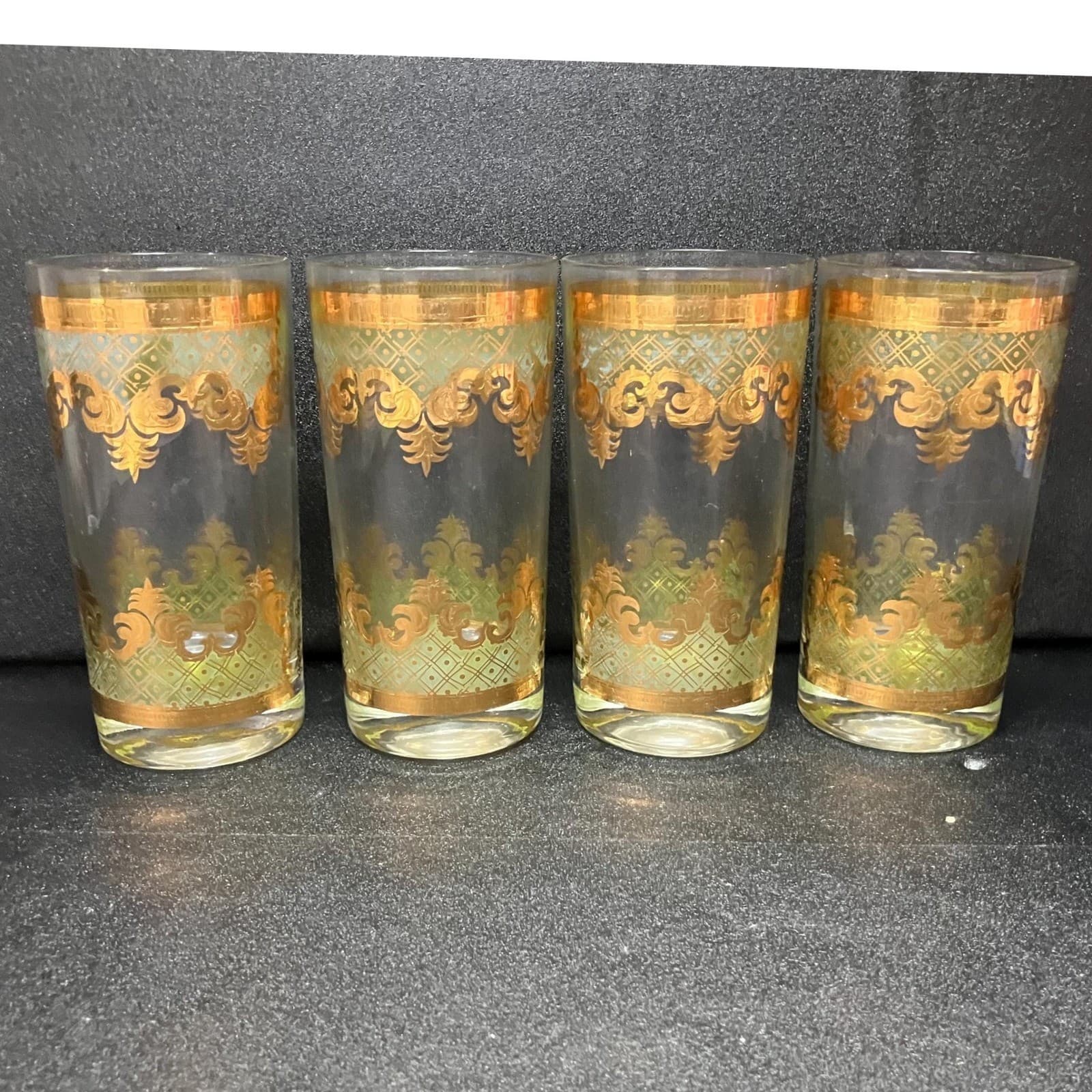 Georges Briard Signed Carrara Highball Glasses, Set of 4, Gold & Green Tumblers - Thumbnail 5
