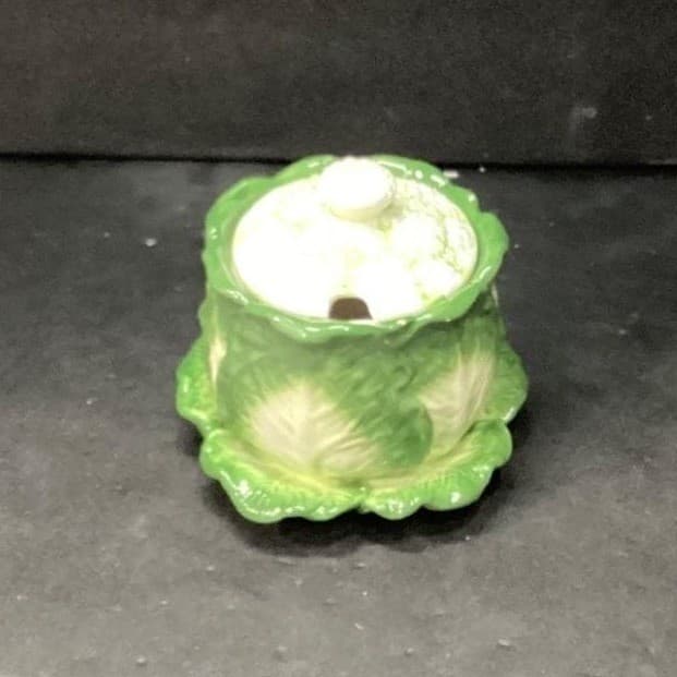 Mann Monte Verde Green Cauliflower Sugar Bowl, Vintage Hand Painted Tableware - Thumbnail 6