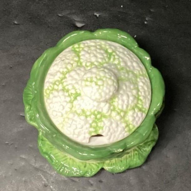 Mann Monte Verde Green Cauliflower Sugar Bowl, Vintage Hand Painted Tableware - Thumbnail 7