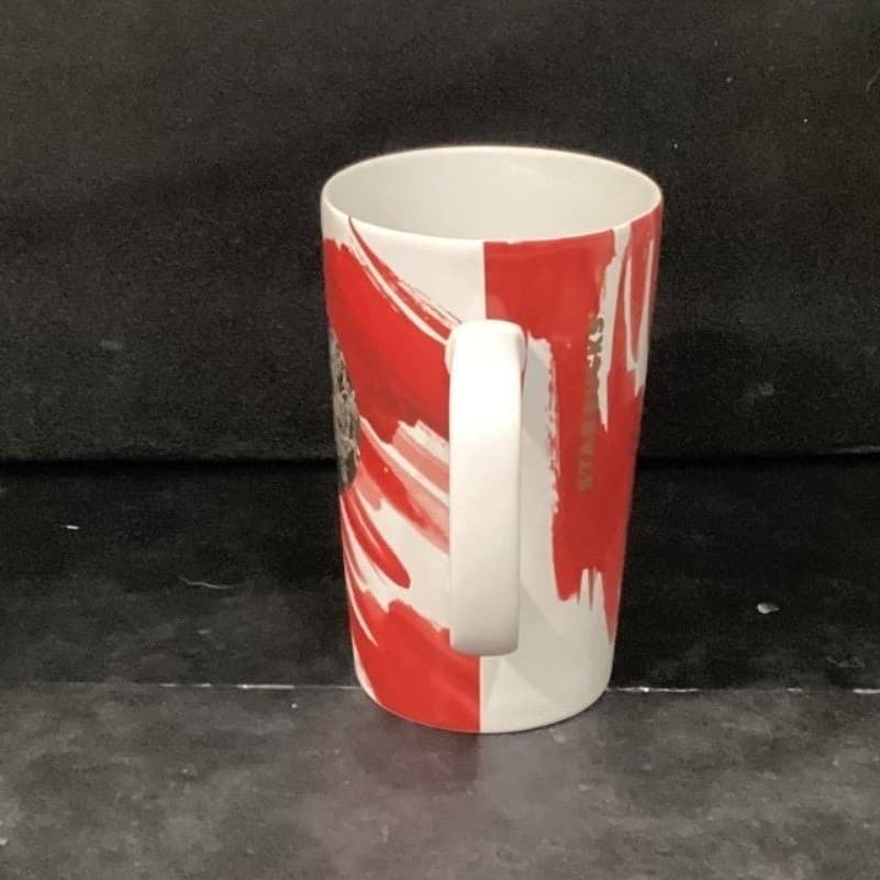 Starbucks Red Abstract Tall Coffee Cup W/ Gold Circle Vintage Inspired Drinkware - Thumbnail 5