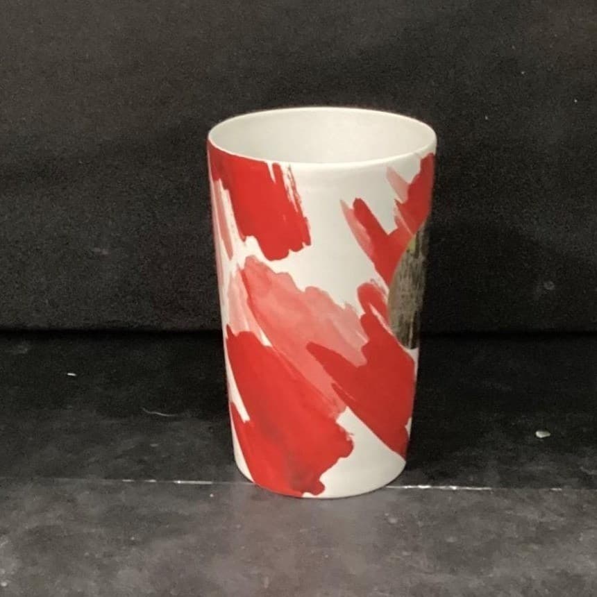 Starbucks Red Abstract Tall Coffee Cup W/ Gold Circle Vintage Inspired Drinkware - Thumbnail 3
