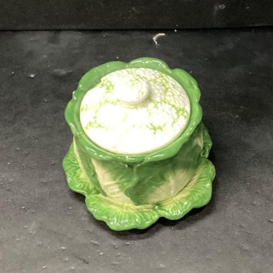 Mann Monte Verde Green Cauliflower Sugar Bowl, Vintage Hand Painted Tableware - Thumbnail 3