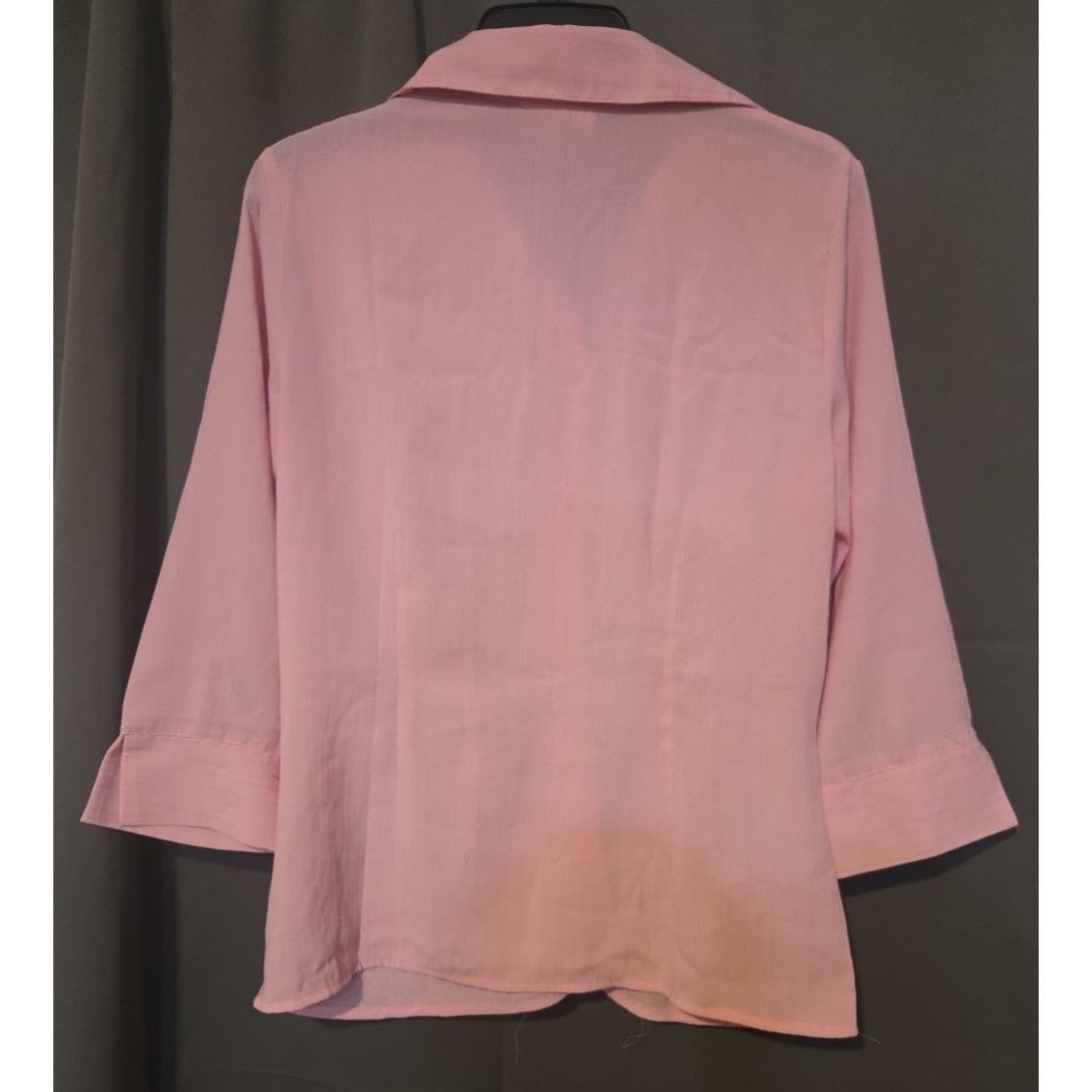 Worthington Stretch Pink Button Down Blouse, Woman's Small, 3/4 Sleeve, Textured - Thumbnail 4