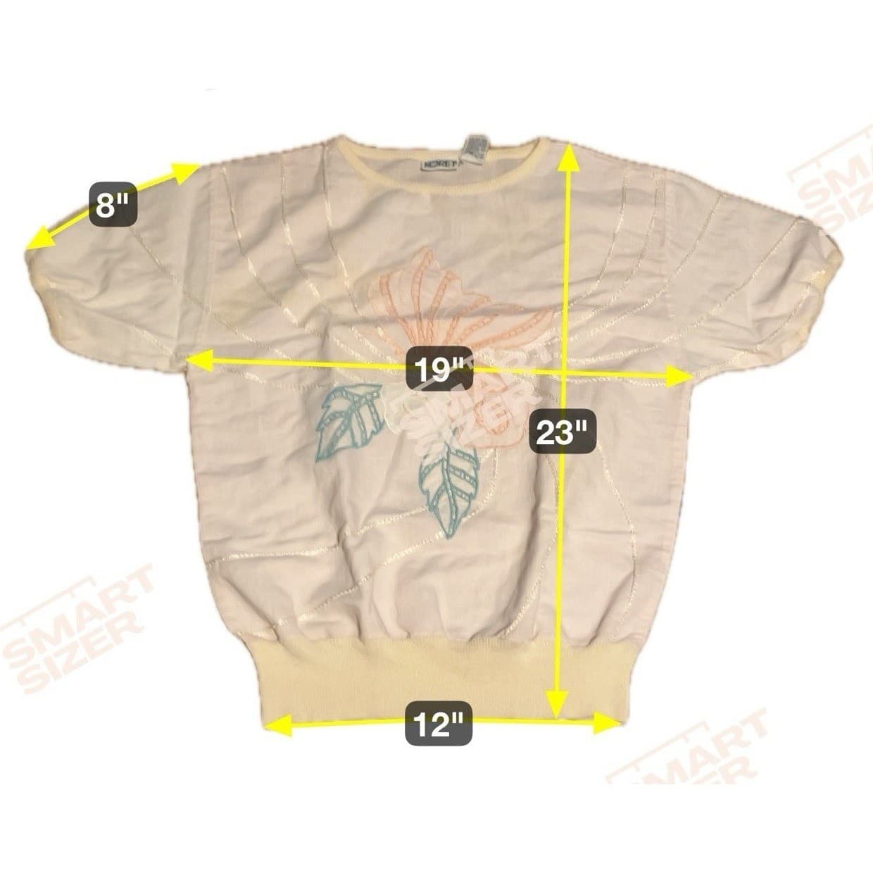 Koret Vintage Pastel Embroidered Butterfly Floral Ramie Top, Woman's Small - Thumbnail 2