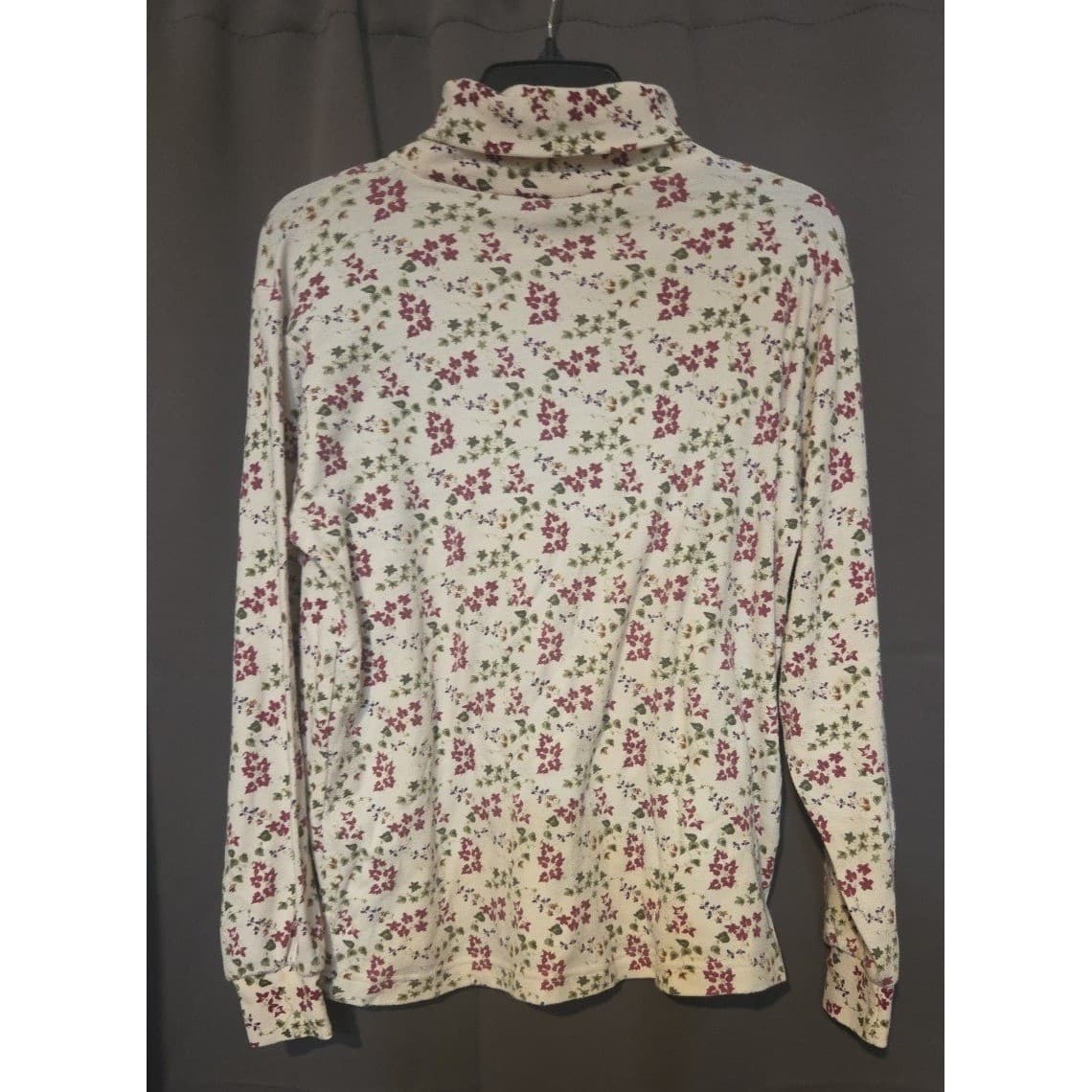Jason Vintage Floral Ivy Print Turtleneck, Woman's Small Top, Cream Burgundy - Thumbnail 4
