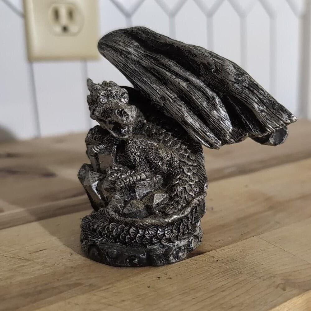 Winged Dragon Sitting on Crystal Cluster Figurine, Fantasy Statue, Game Piece - Thumbnail 2