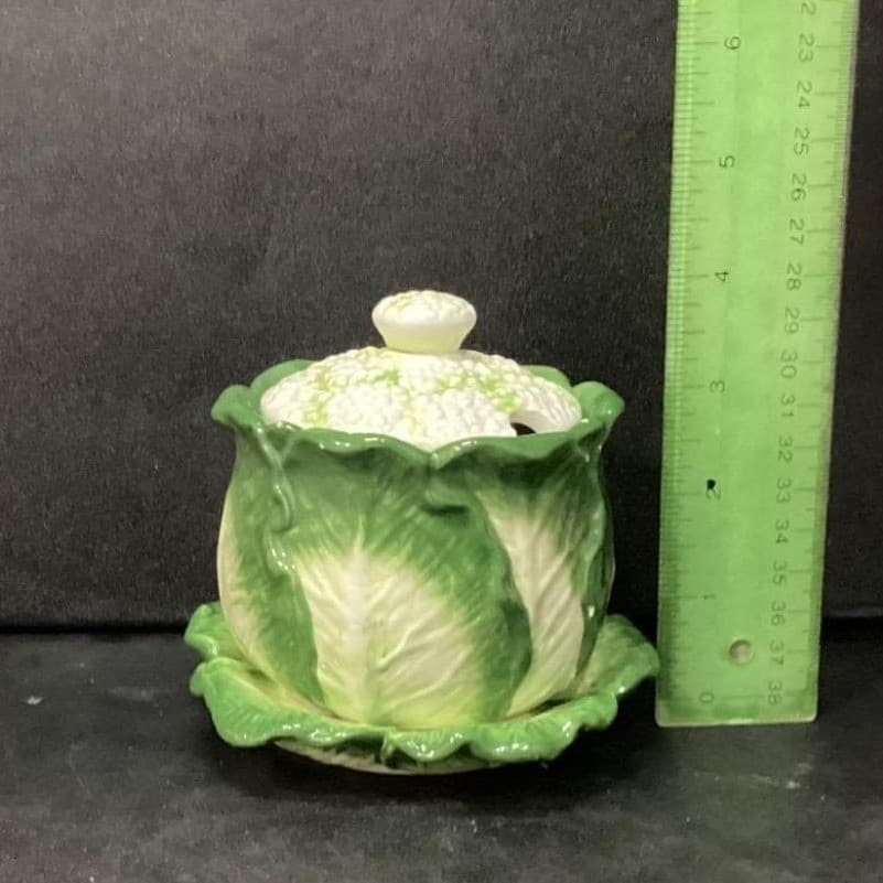 Mann Monte Verde Green Cauliflower Sugar Bowl, Vintage Hand Painted Tableware - Thumbnail 11