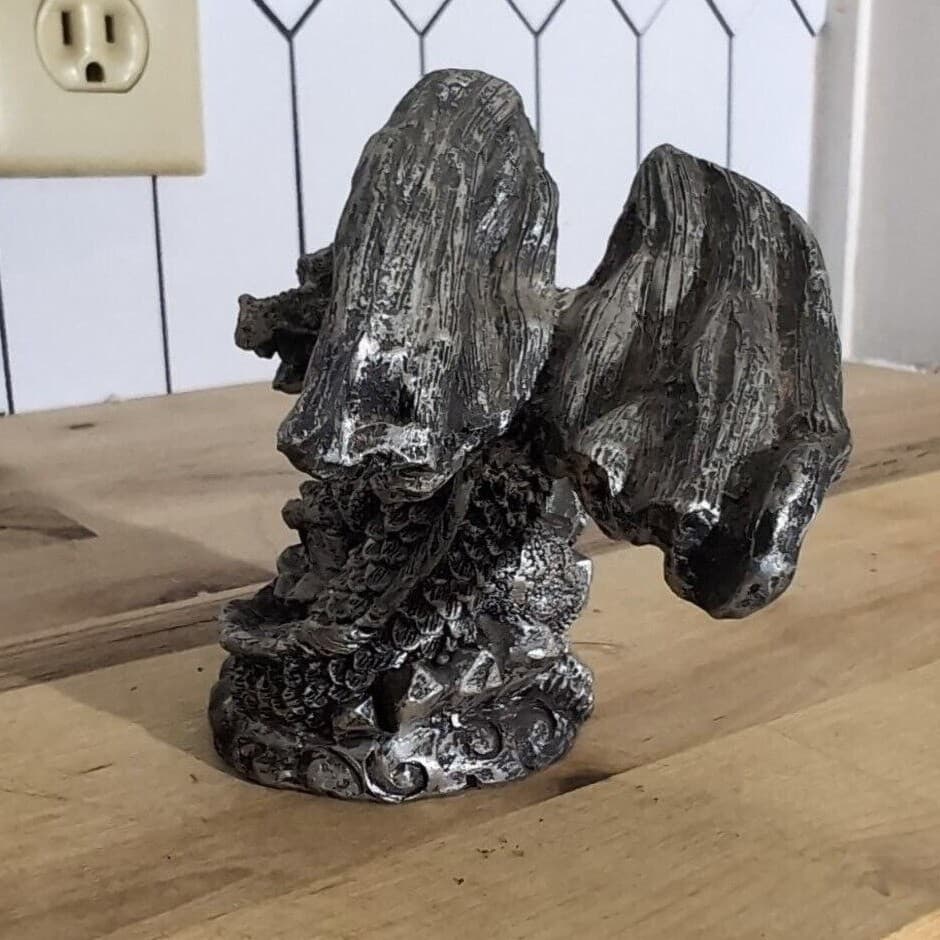 Winged Dragon Sitting on Crystal Cluster Figurine, Fantasy Statue, Game Piece - Thumbnail 4