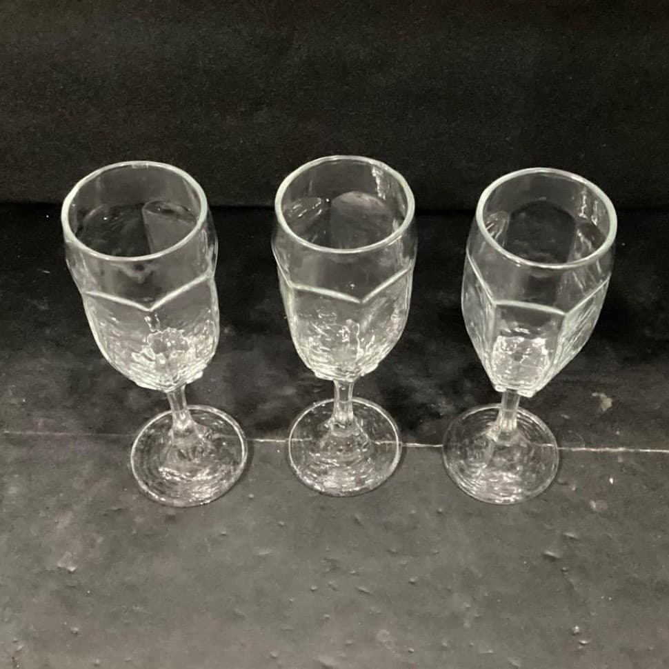 Libbey Chivalry Clear Whiskey Sour Goblets, Set of 3, Vintage Textured Stemware - Thumbnail 7