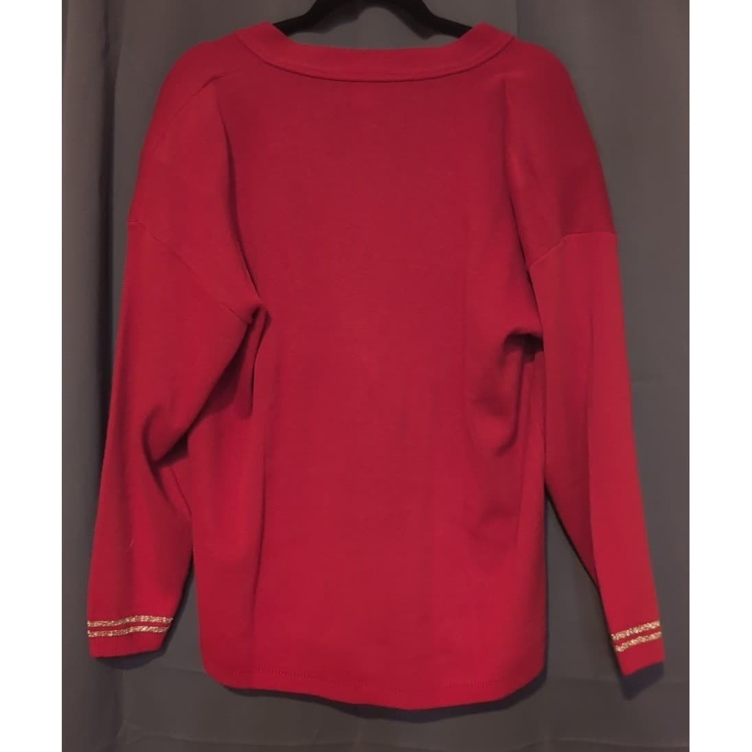 Bay Point Threads Red Star Embroidered Cardigan, Gold Buttons, Vtg Women's Large - Thumbnail 4