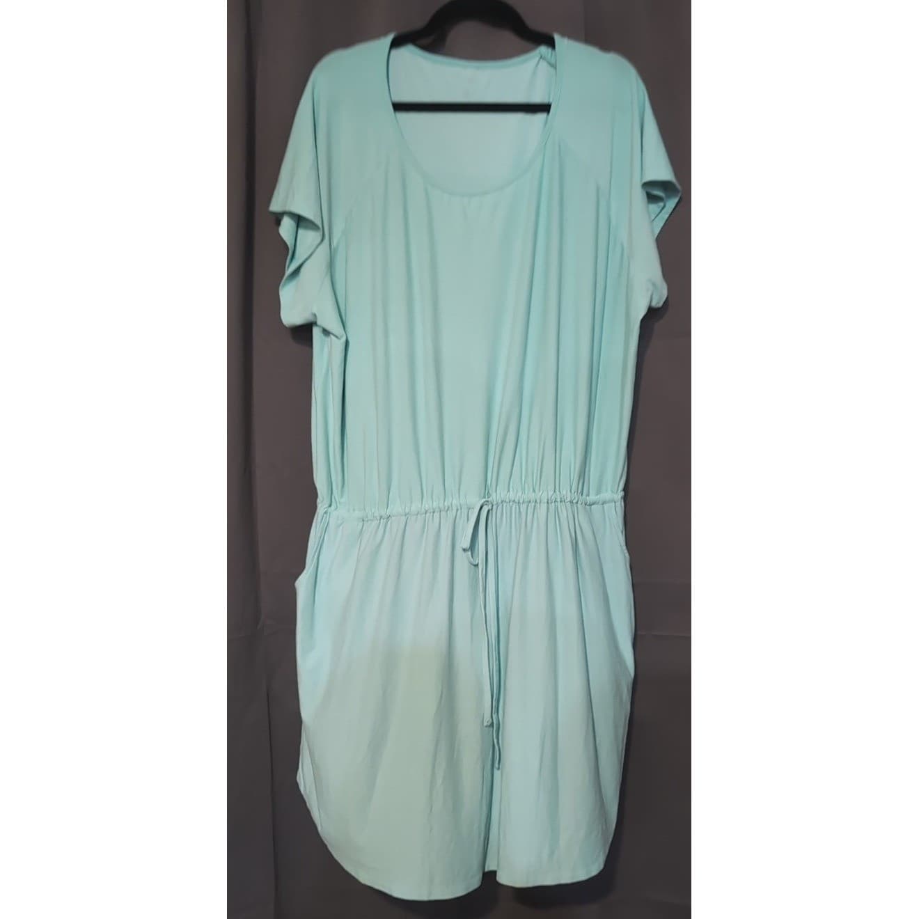 Just Be Mint Blue Short Sleeve Elastic Drawstring Waist Romper, Women's 2X - Thumbnail 3