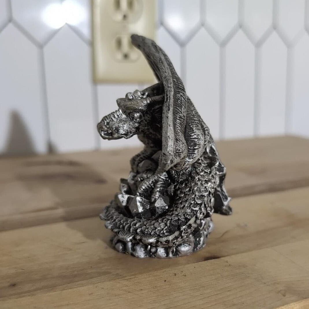Winged Dragon Sitting on Crystal Cluster Figurine, Fantasy Collectible Statue - Thumbnail 3