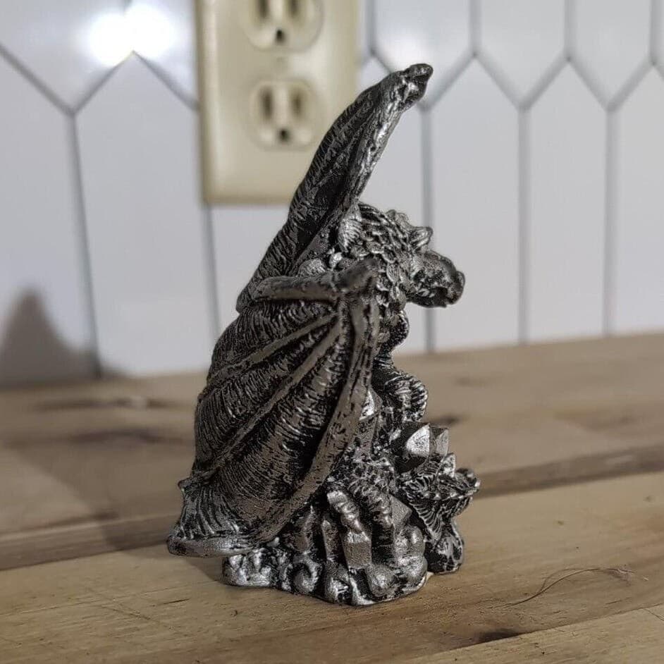 Winged Dragon Sitting on Crystal Cluster Figurine, Fantasy Collectible Statue - Thumbnail 5