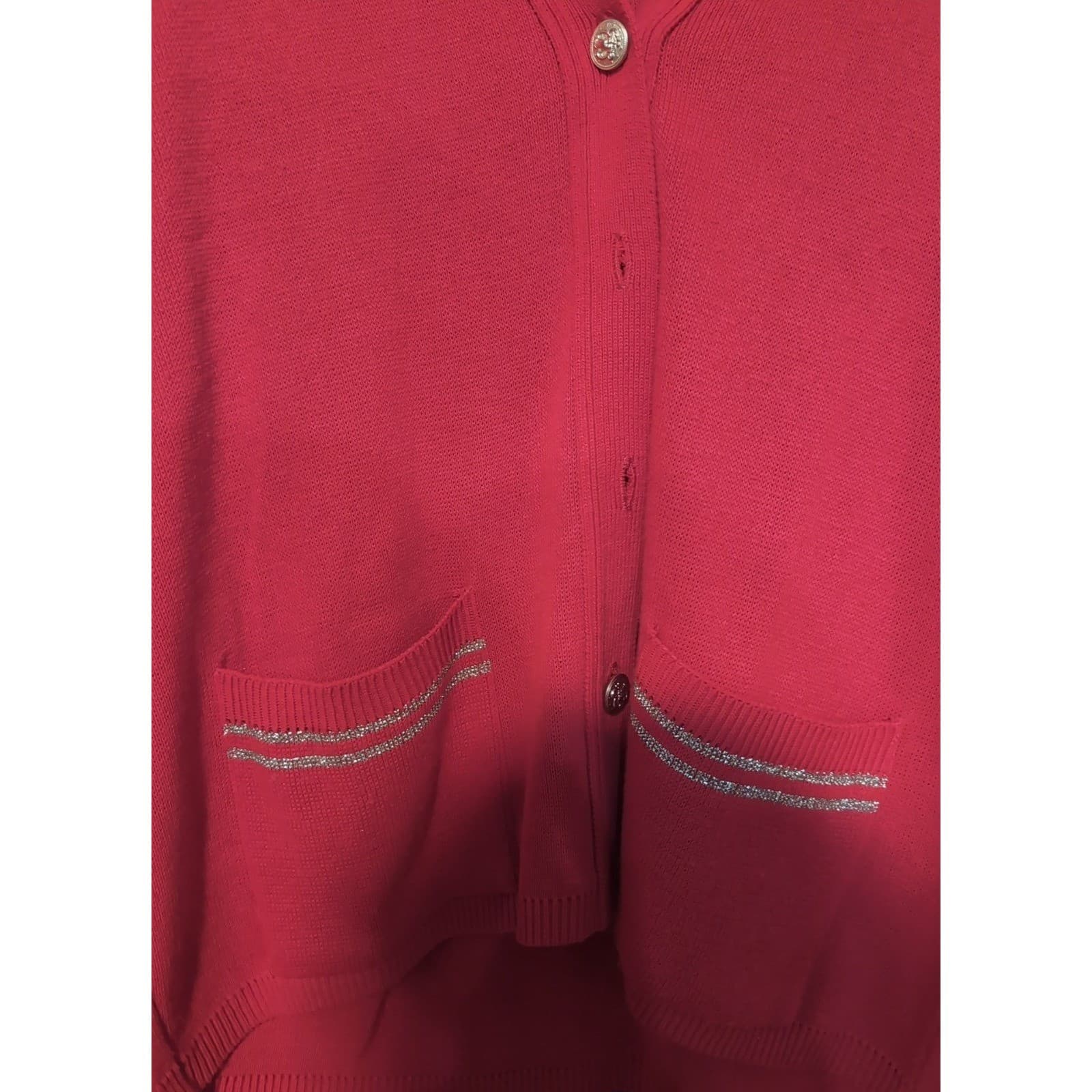 Bay Point Threads Red Star Embroidered Cardigan, Gold Buttons, Vtg Women's Large - Thumbnail 7