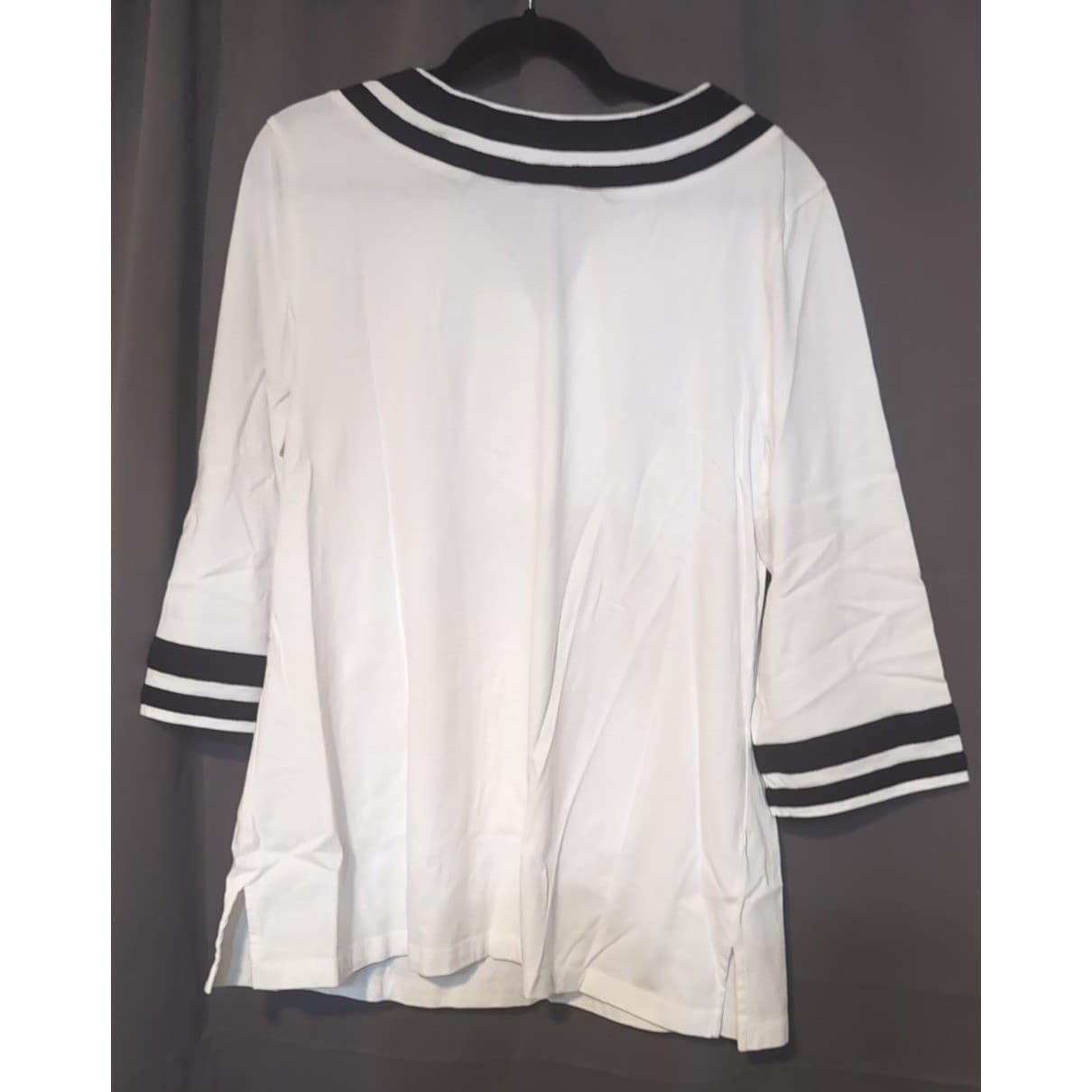 Bay Studio Plus White Black Striped V-Neck, 3/4 Sleeve Top, Women's 1X Tunic - Thumbnail 4