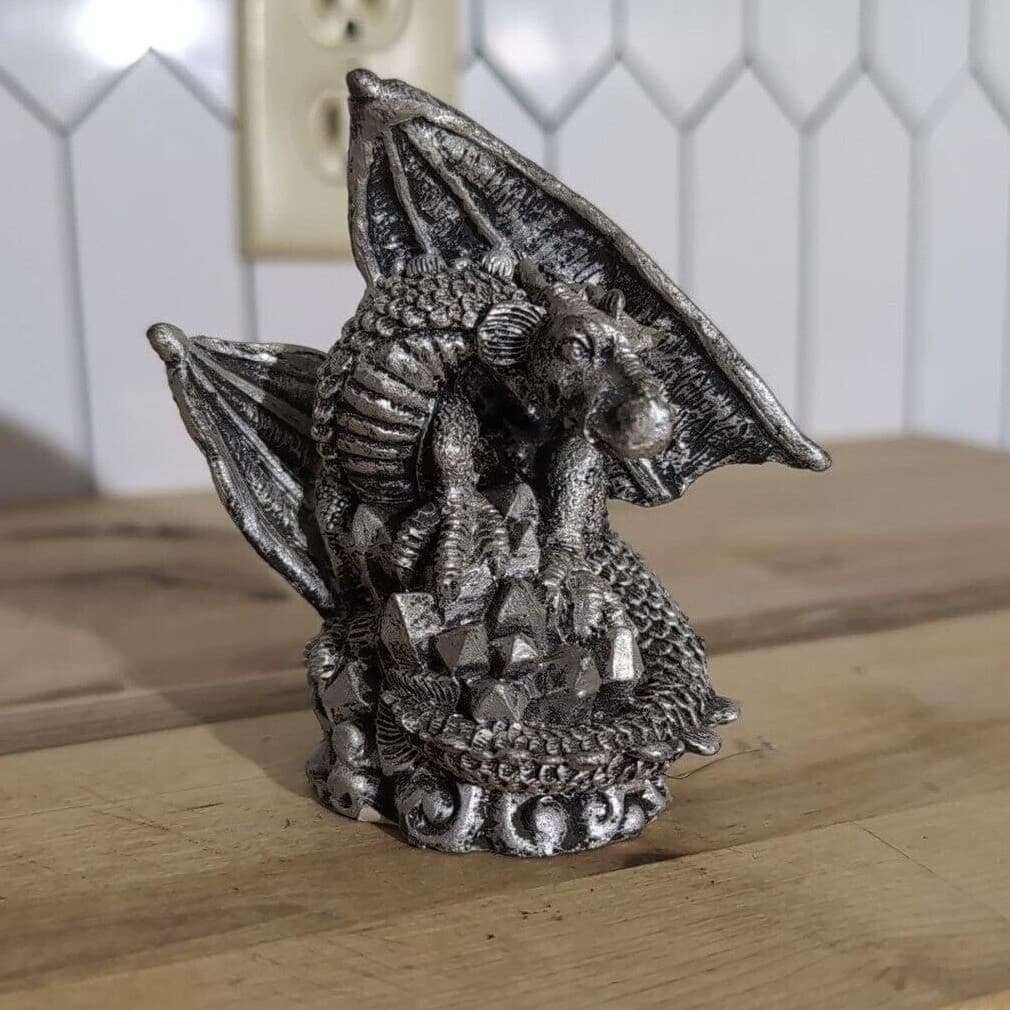 Winged Dragon Sitting on Crystal Cluster Figurine, Fantasy Collectible Statue - Thumbnail 2