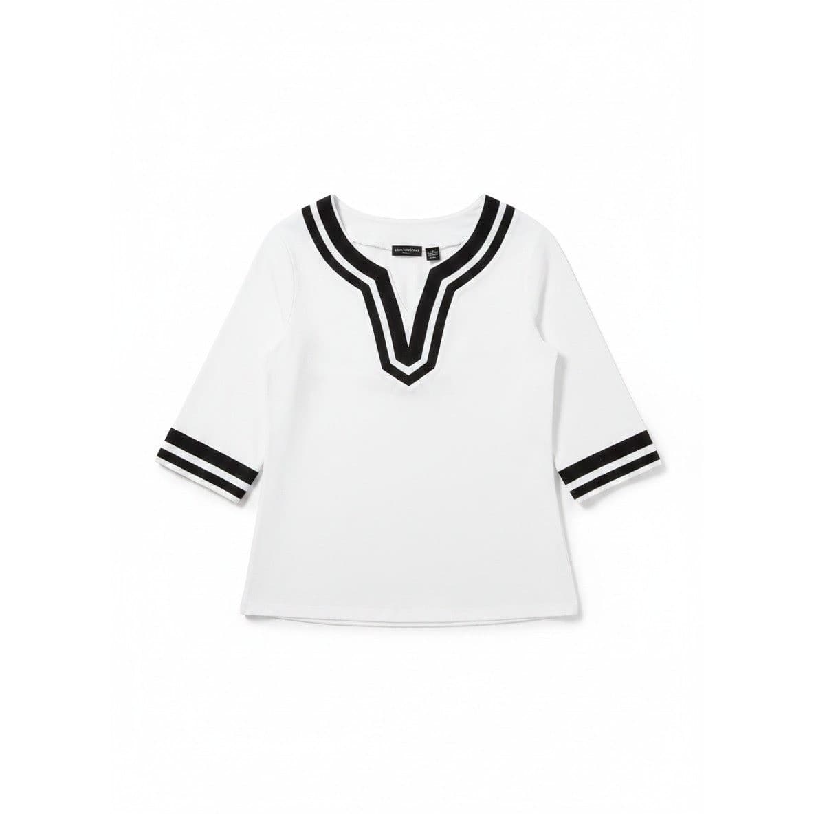 Bay Studio Plus White Black Striped V-Neck, 3/4 Sleeve Top, Women's 1X Tunic