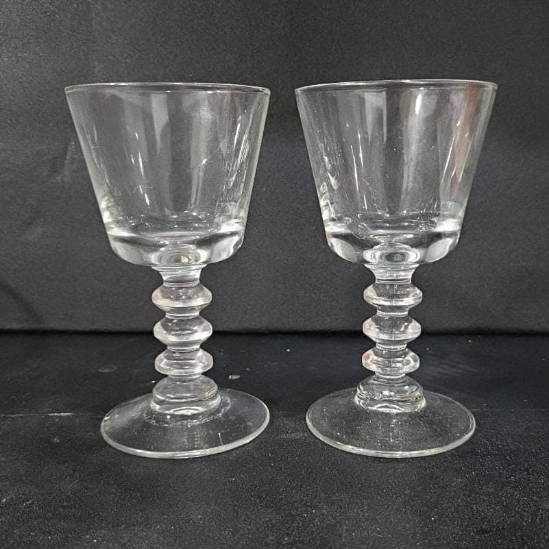 Wafer Stem Wine Goblets Set of 2, Vintage Pressed Glass, Mid-Century Stemware - Thumbnail 9