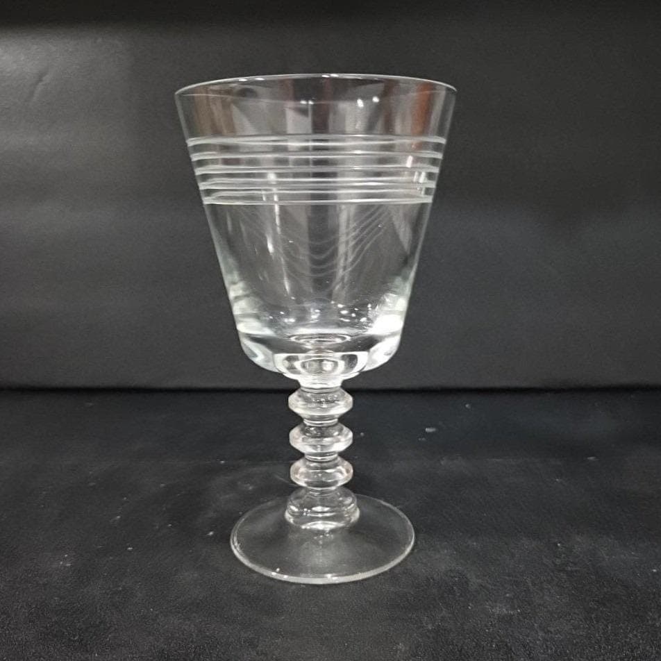 Etched Stripe Cocktail Goblet, Vintage Clear Pressed Stemware, Stacked Ball Stem - Thumbnail 7