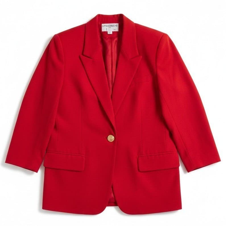 Lynn Greene Richard Neal Vintage Red Blazer, Gold Floral Button, Women's Size 12