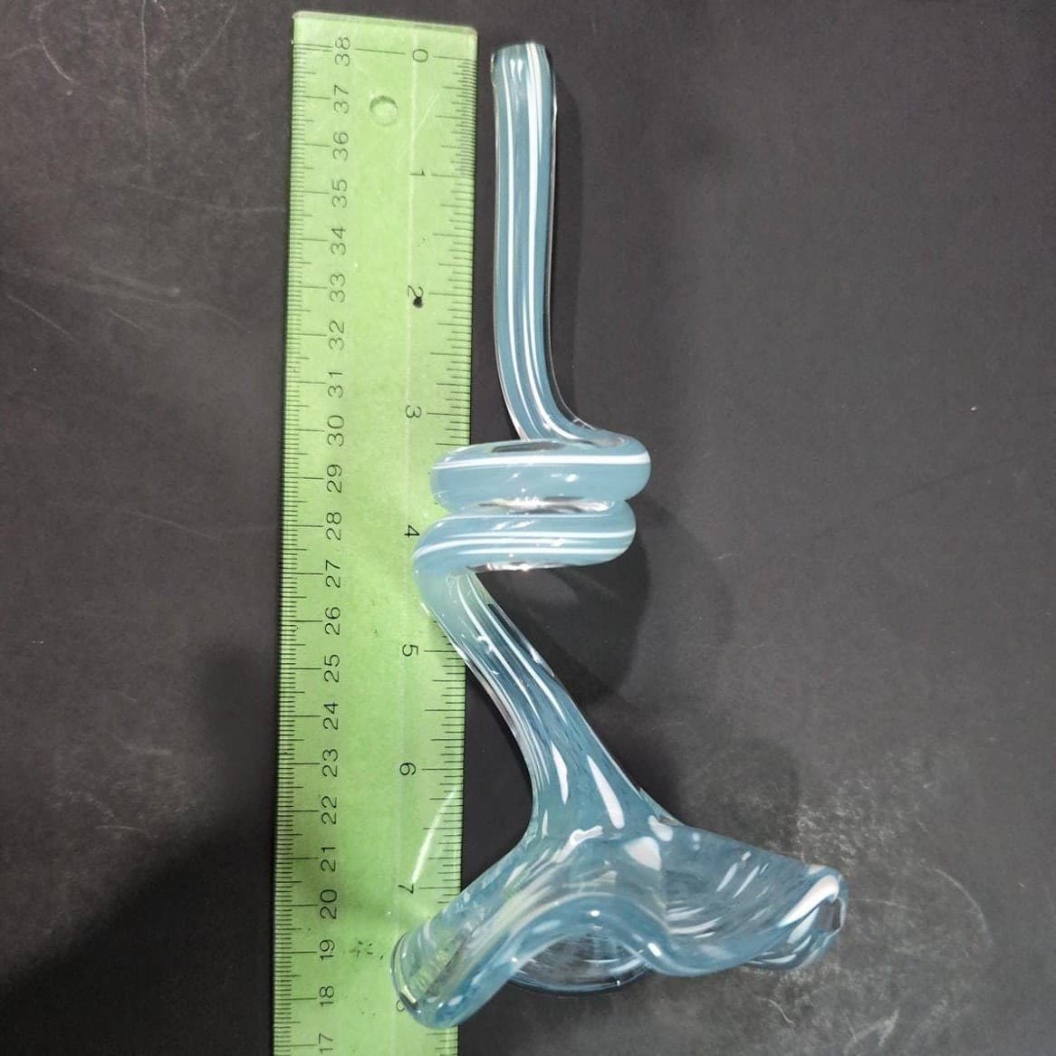 Art Glass Tropical Flowers, Set of 2, Clear Blue White Flecks, Curled Stem - Thumbnail 8