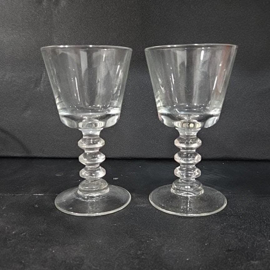 Wafer Stem Wine Goblets Set of 2, Vintage Pressed Glass, Mid-Century Stemware - Thumbnail 10