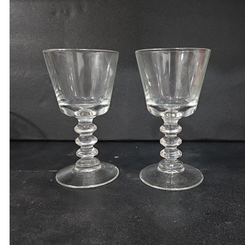 Wafer Stem Wine Goblets Set of 2, Vintage Pressed Glass, Mid-Century Stemware - Thumbnail 7