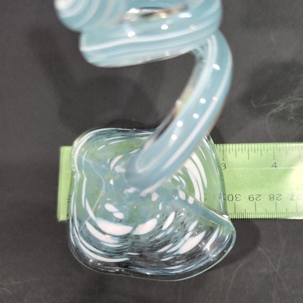 Art Glass Tropical Flowers, Set of 2, Clear Blue White Flecks, Curled Stem - Thumbnail 9