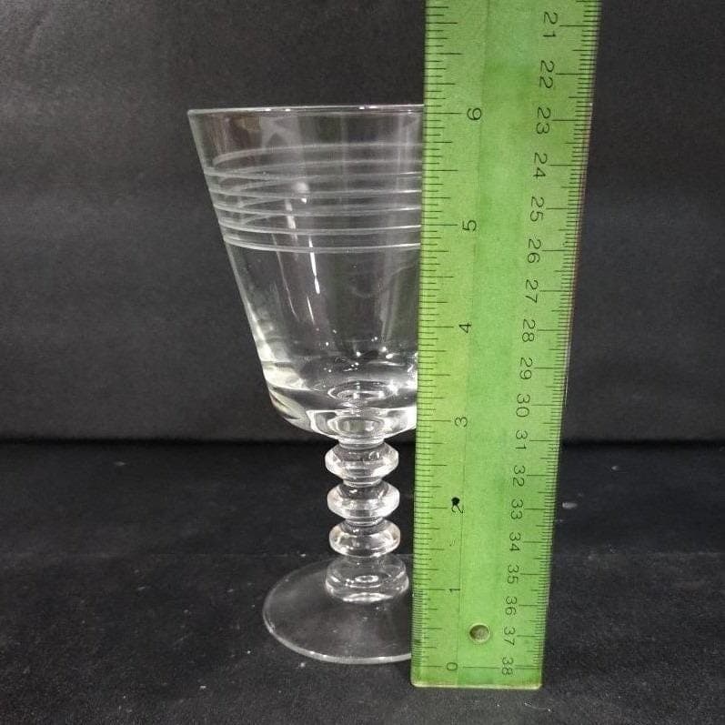 Etched Stripe Cocktail Goblet, Vintage Clear Pressed Stemware, Stacked Ball Stem - Thumbnail 2