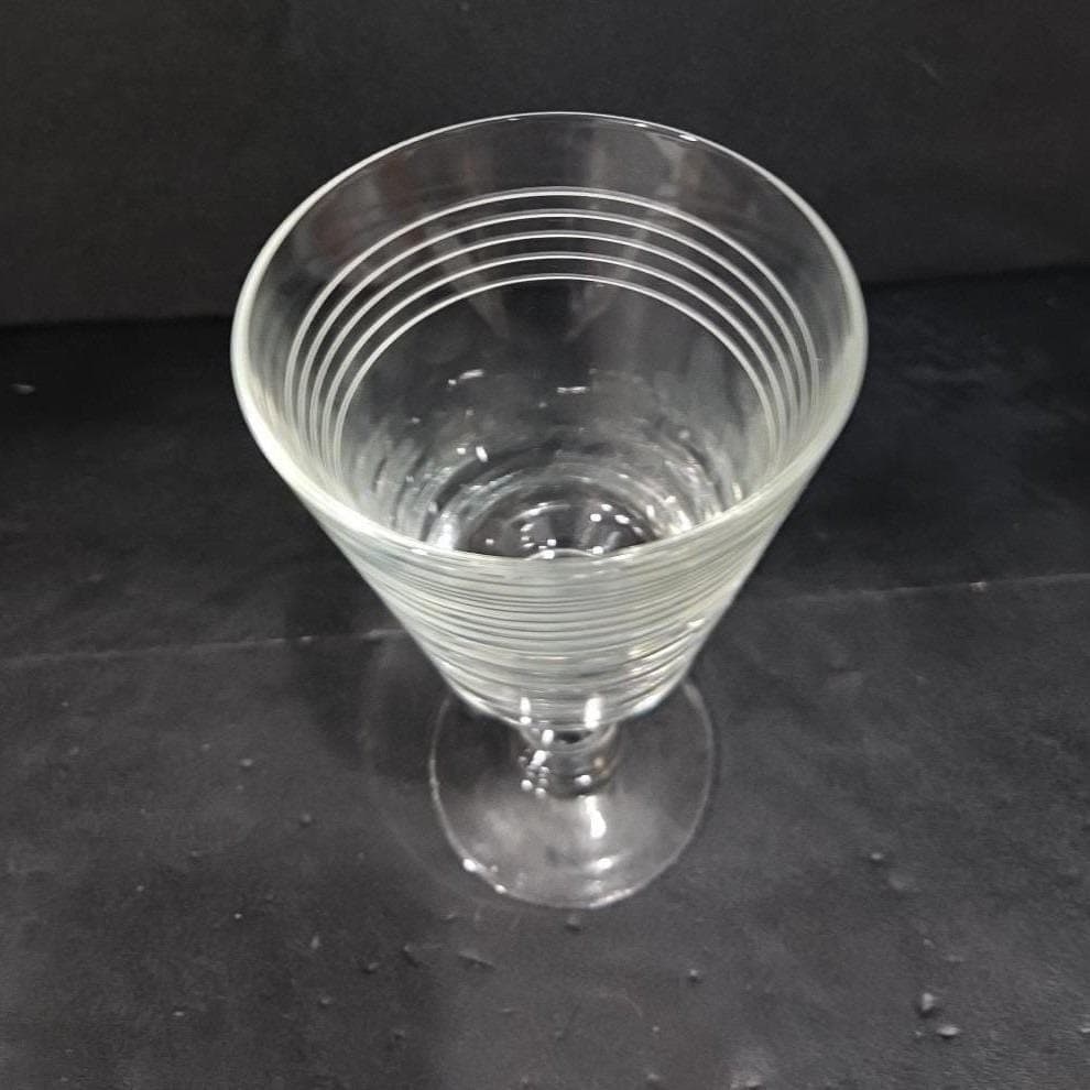 Etched Stripe Cocktail Goblet, Vintage Clear Pressed Stemware, Stacked Ball Stem - Thumbnail 6