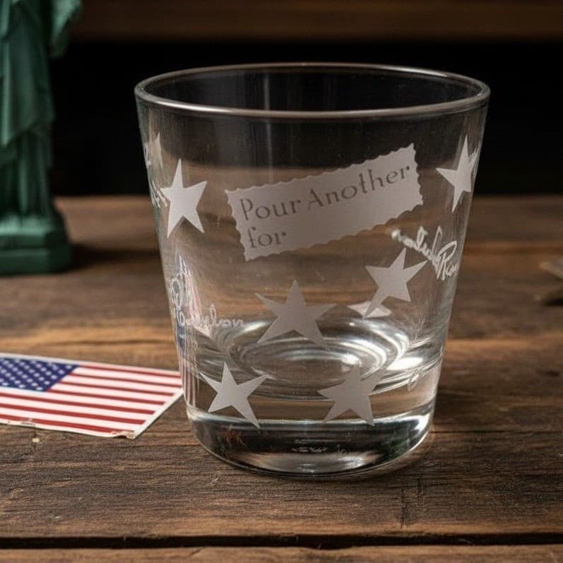 Libbey "Pour Another For" Whiskey Tumbler, Stars Design, Clear Novelty Barware