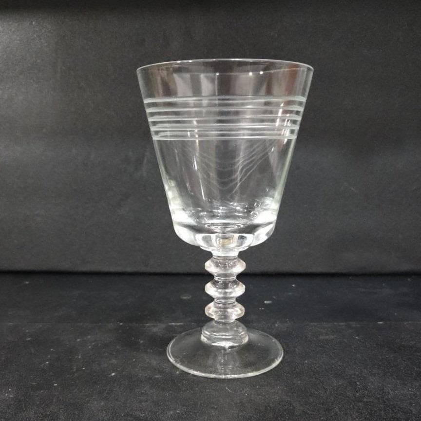 Etched Stripe Cocktail Goblet, Vintage Clear Pressed Stemware, Stacked Ball Stem - Thumbnail 9