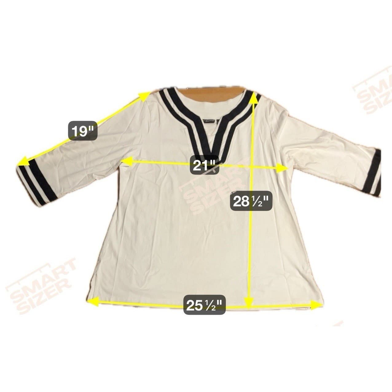 Bay Studio Plus White Black Striped V-Neck, 3/4 Sleeve Top, Women's 1X Tunic - Thumbnail 2