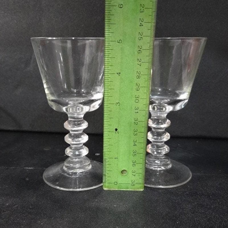 Wafer Stem Wine Goblets Set of 2, Vintage Pressed Glass, Mid-Century Stemware - Thumbnail 2