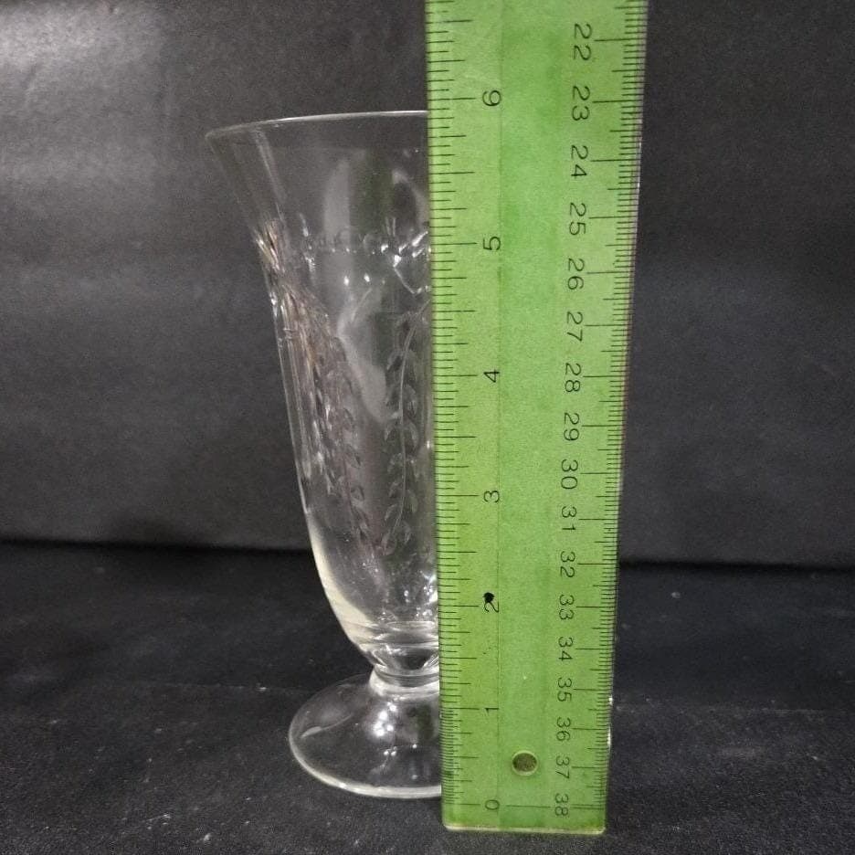 Etched Palm-Leaf Footed Sundae Glass, Vintage Glassware, Floral Vine Pattern - Thumbnail 2