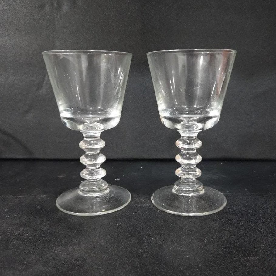 Wafer Stem Wine Goblets Set of 2, Vintage Pressed Glass, Mid-Century Stemware - Thumbnail 8