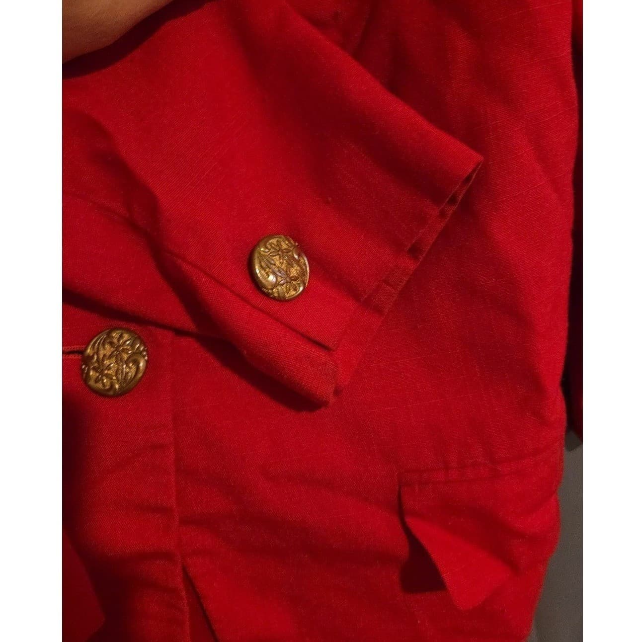 Lynn Greene Richard Neal Vintage Red Blazer, Gold Floral Button, Women's Size 12 - Thumbnail 7