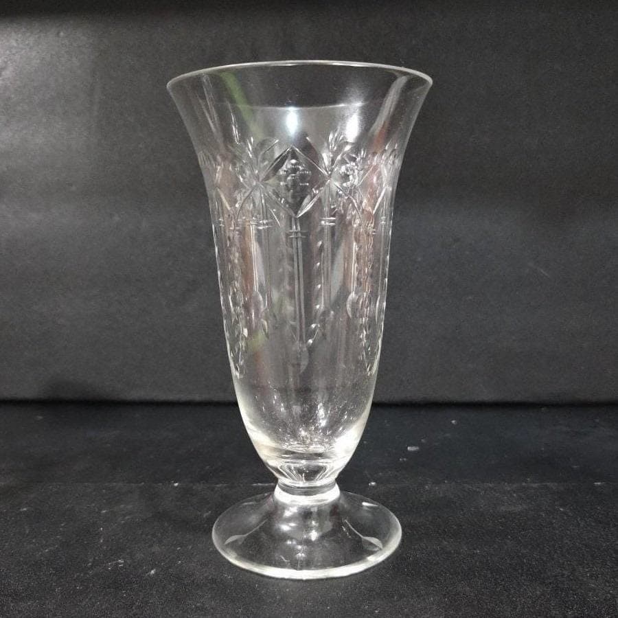 Etched Palm-Leaf Footed Sundae Glass, Vintage Glassware, Floral Vine Pattern - Thumbnail 8