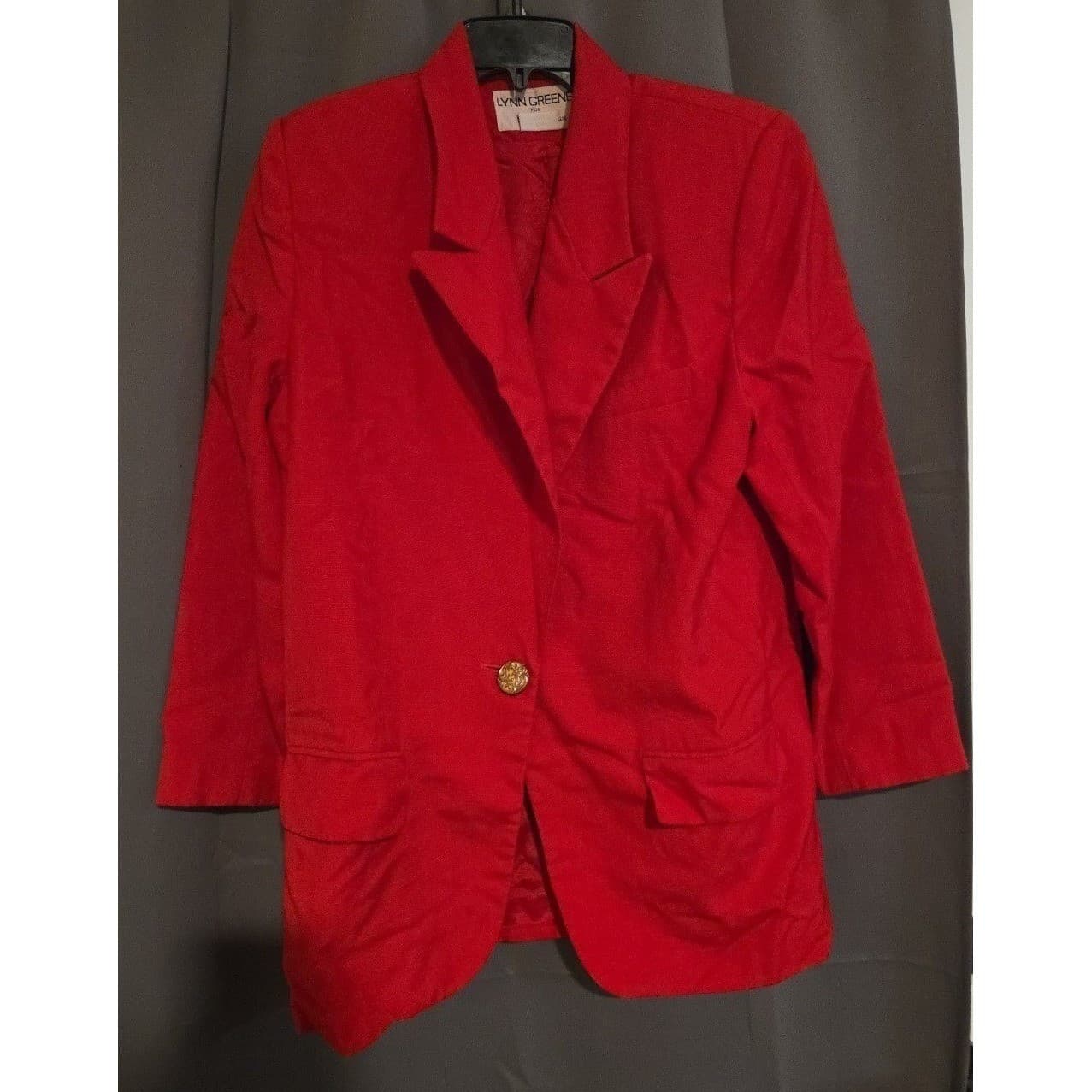 Lynn Greene Richard Neal Vintage Red Blazer, Gold Floral Button, Women's Size 12 - Thumbnail 3