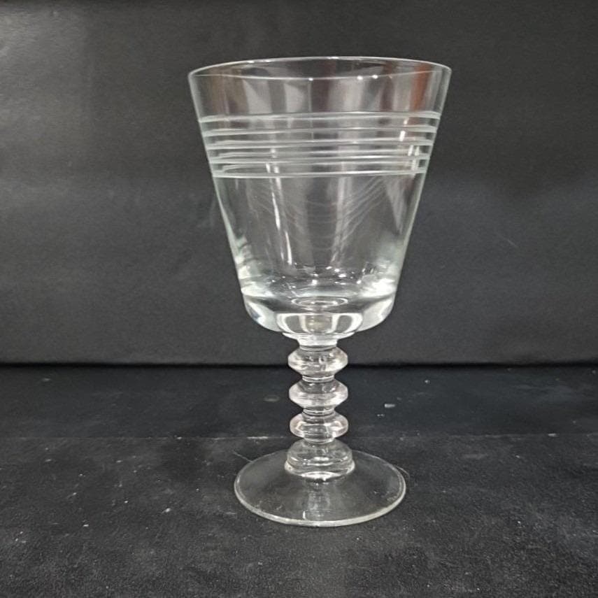 Etched Stripe Cocktail Goblet, Vintage Clear Pressed Stemware, Stacked Ball Stem - Thumbnail 8
