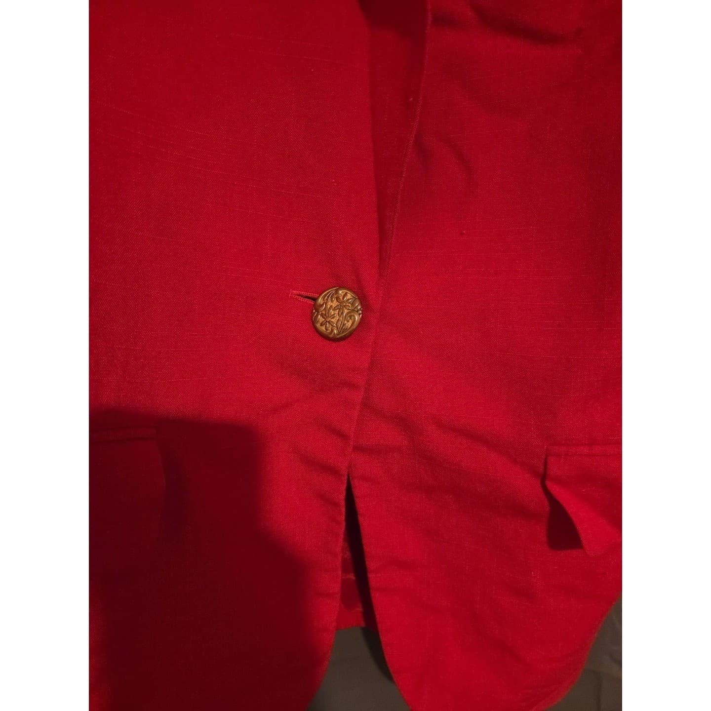 Lynn Greene Richard Neal Vintage Red Blazer, Gold Floral Button, Women's Size 12 - Thumbnail 6