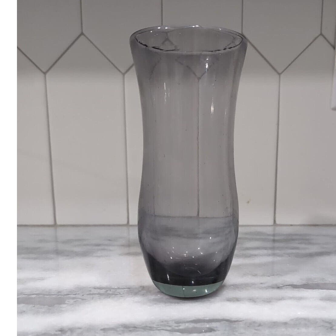 Hand-Blown Purple Smoke Vase, Bulbous Body Art Glass, Vintage Floral Centerpiece - Thumbnail 3