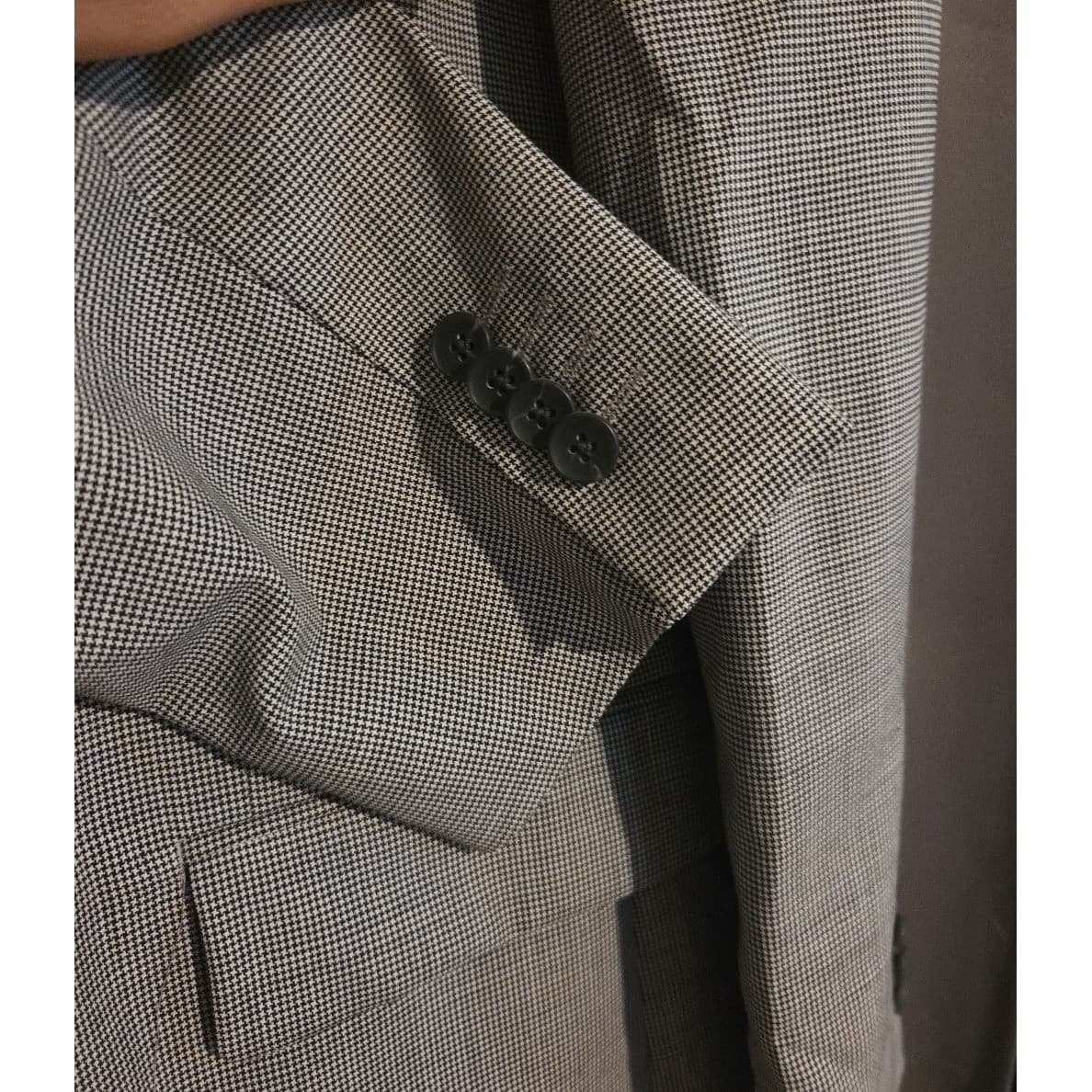 Perry Ellis Portfolio Grey Black Micro Houndstooth Two Button Blazer, Men's 42R - Thumbnail 7