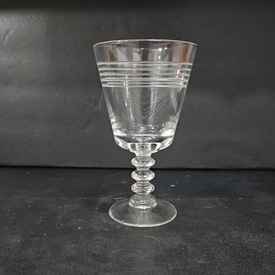 Etched Stripe Cocktail Goblet, Vintage Clear Pressed Stemware, Stacked Ball Stem - Thumbnail 10