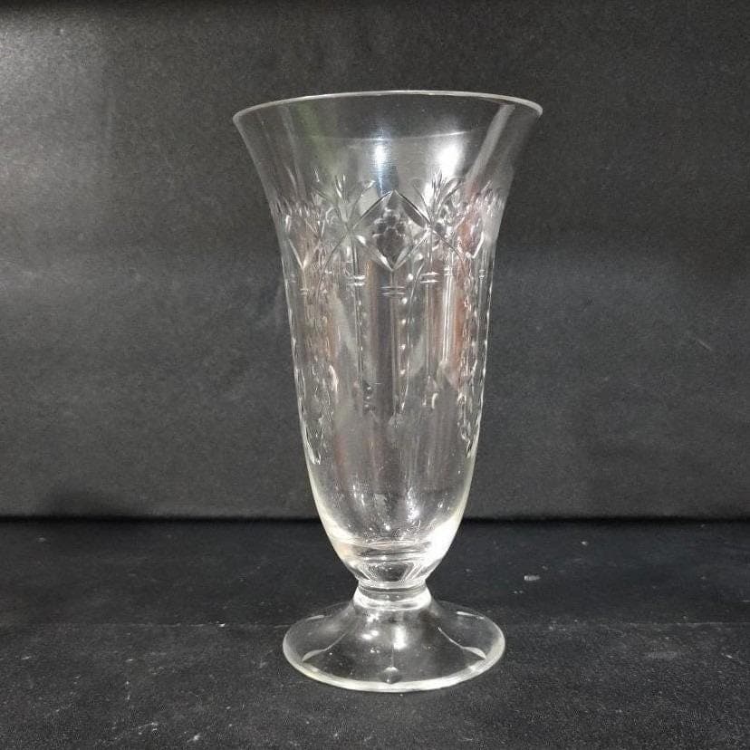 Etched Palm-Leaf Footed Sundae Glass, Vintage Glassware, Floral Vine Pattern - Thumbnail 10