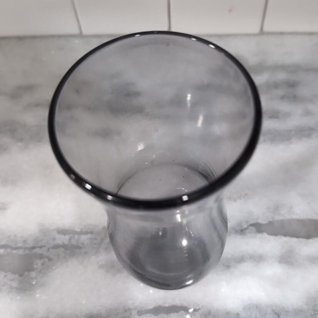 Hand-Blown Purple Smoke Vase, Bulbous Body Art Glass, Vintage Floral Centerpiece - Thumbnail 5
