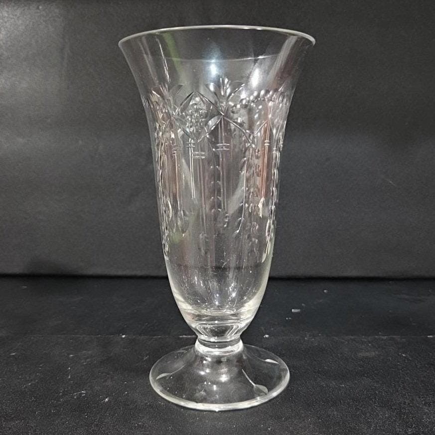 Etched Palm-Leaf Footed Sundae Glass, Vintage Glassware, Floral Vine Pattern - Thumbnail 7